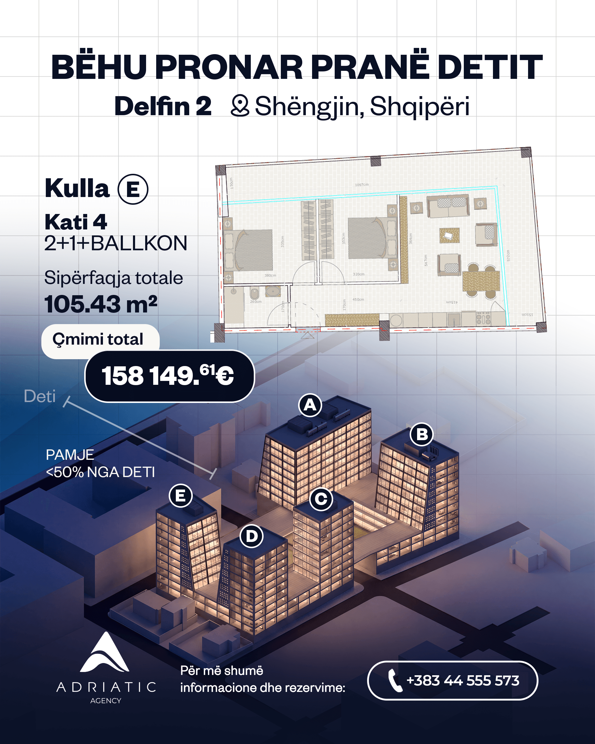 Apartament i bollshëm 2+1 me ballkon në Shkodër 3