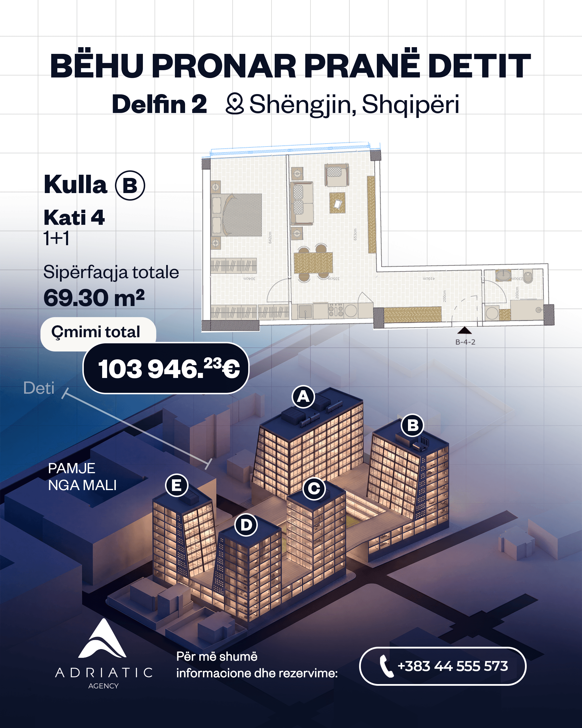 Apartament 1+1 në shitje në Kompleksin Delfin, Shëngjin 3