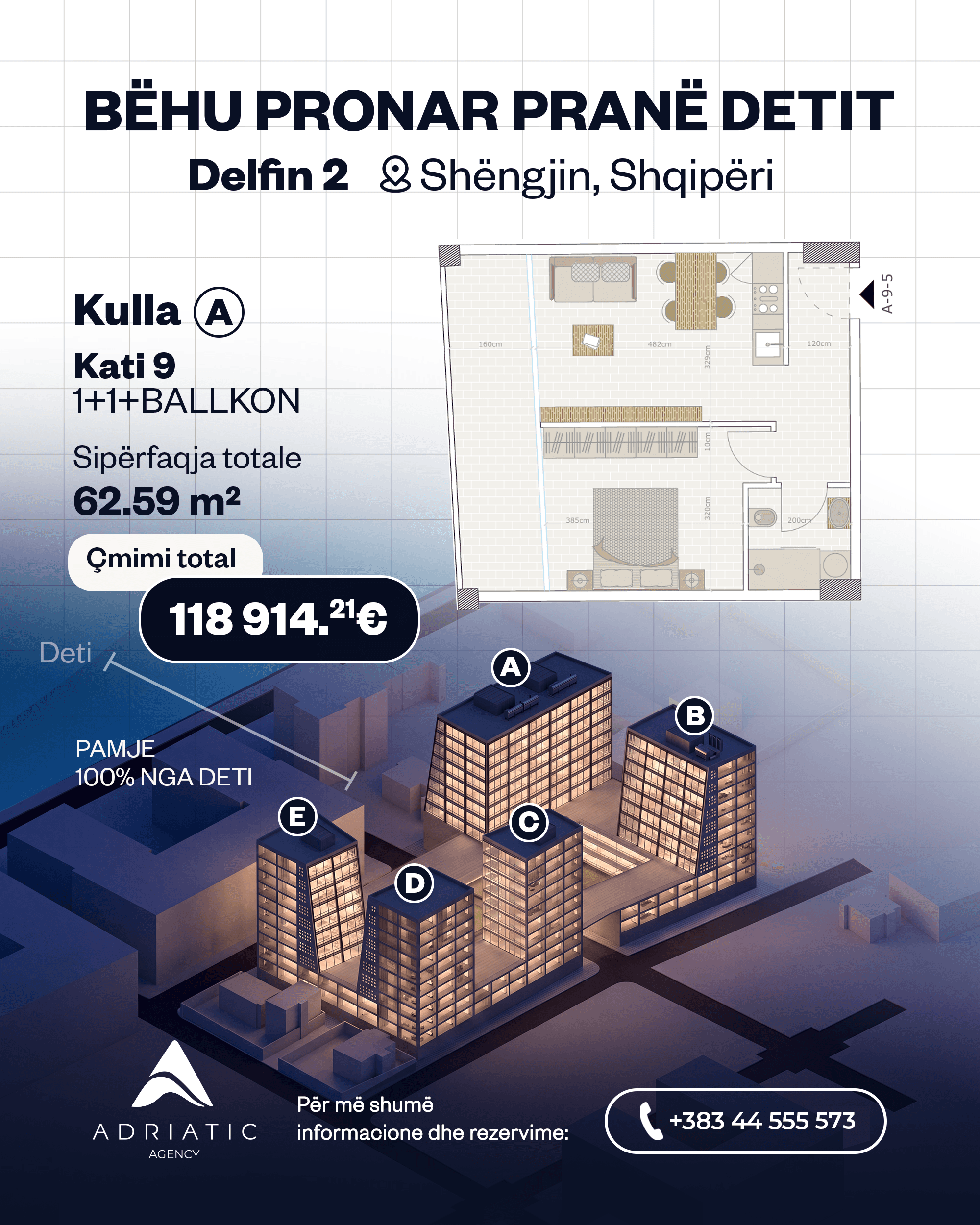 Apartament 1+1 me pamje nga deti në shitje, Shengjine 3