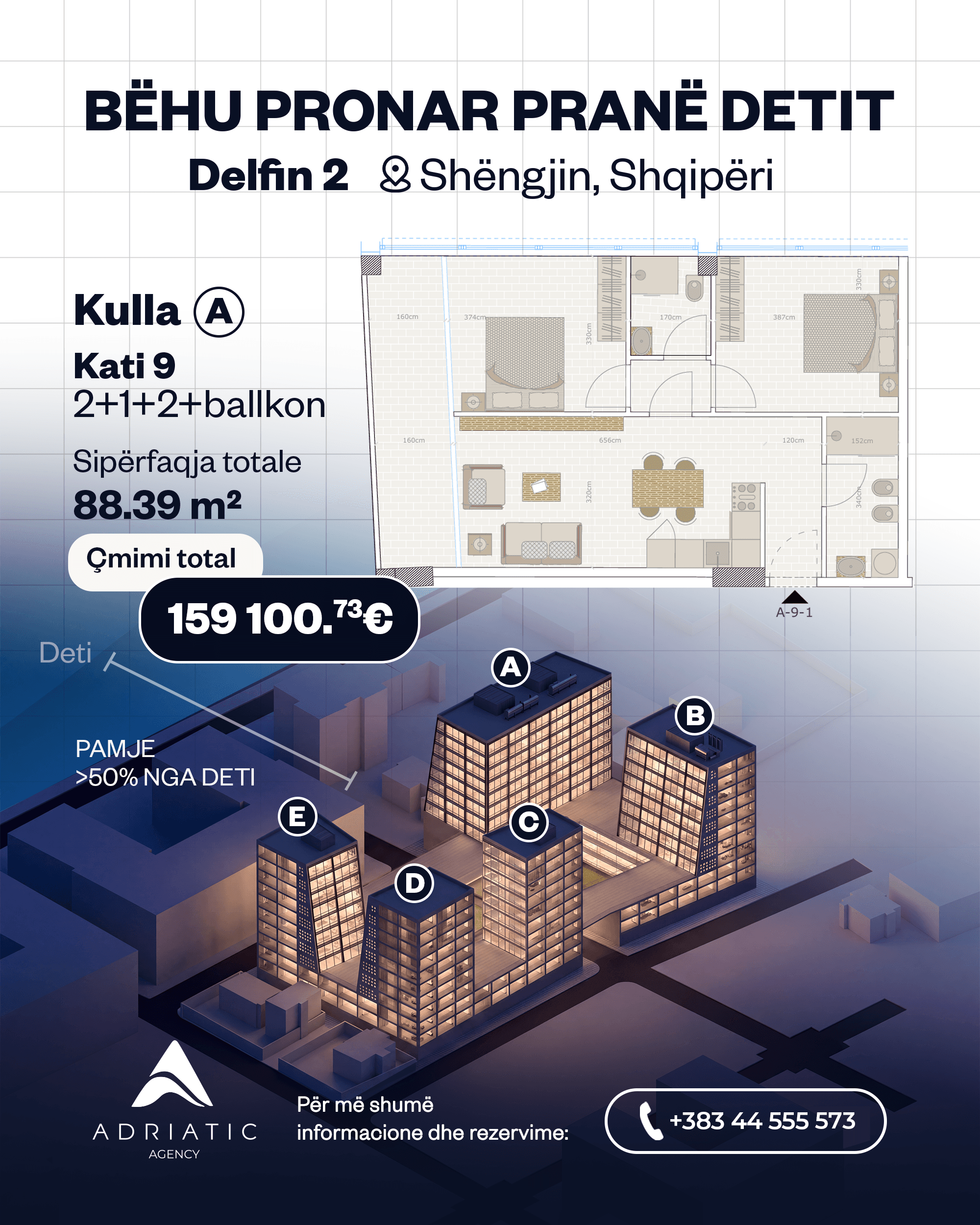 Apartament në shitje në Kompleksin Delfin, Shëngjin 2