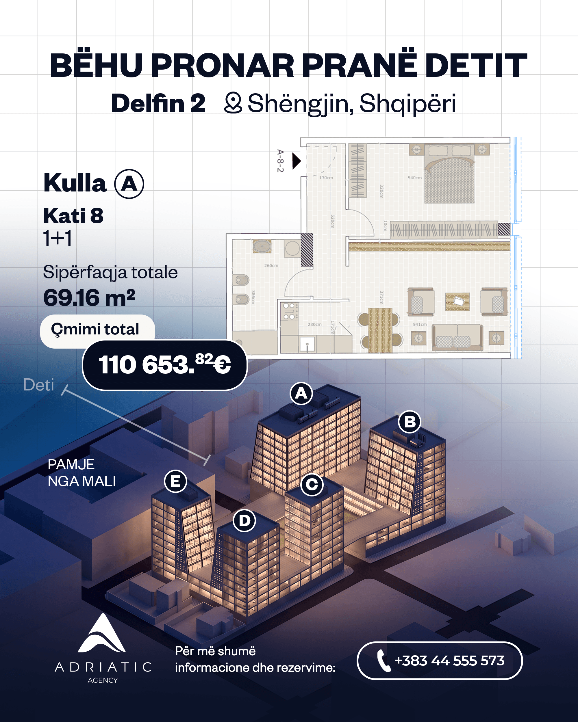 Apartament 1+1 në shitje te Kompleksi Delfini 2, Shëngjin 2